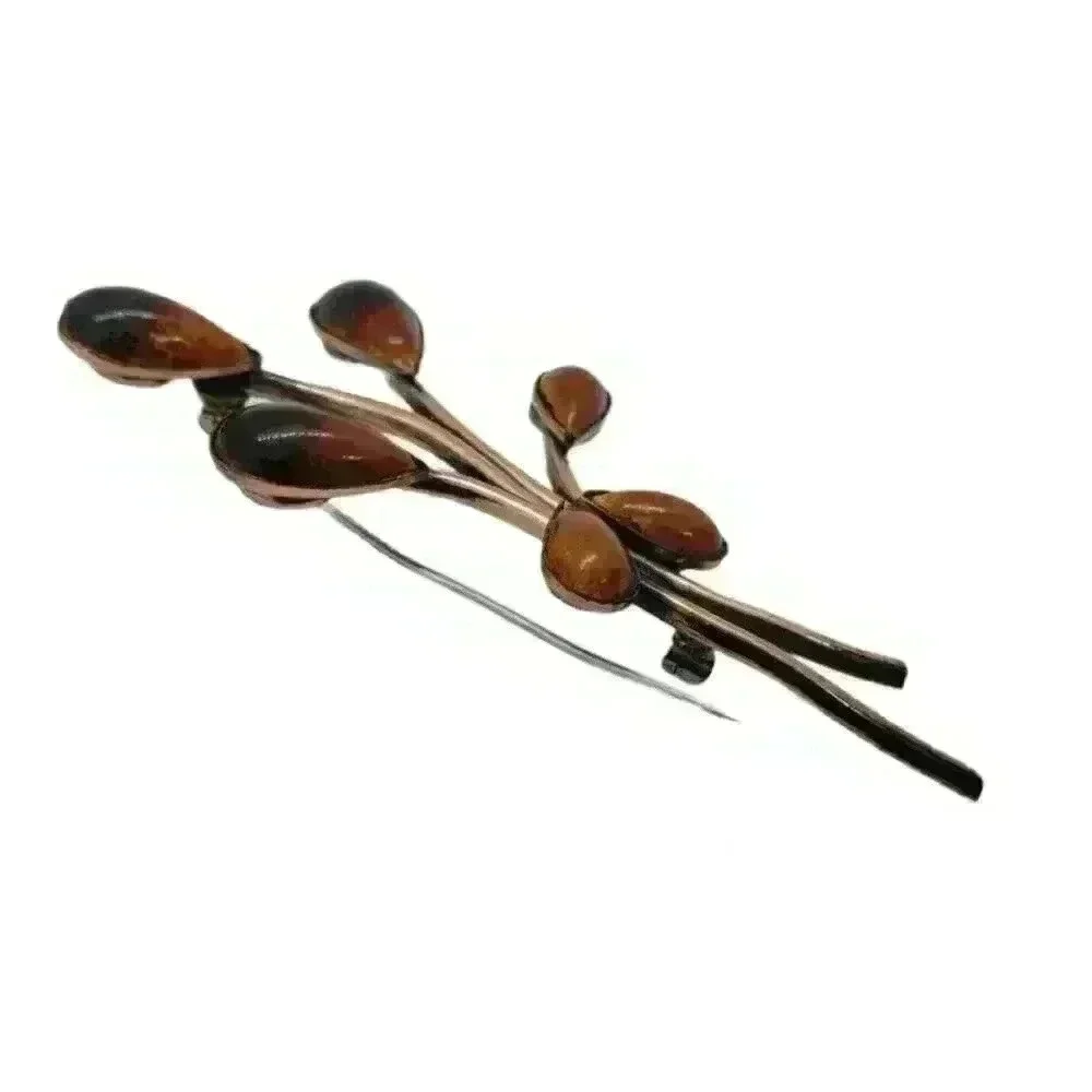 Vintage MCM Brooch Matisse Renoir Copper Enamel Abstract Flower Mid Century Mod - Picture 5 of 7